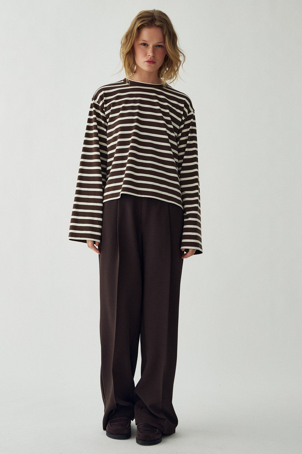 N-Maple LS T-Shirt Eton Brown Ivory Stripe