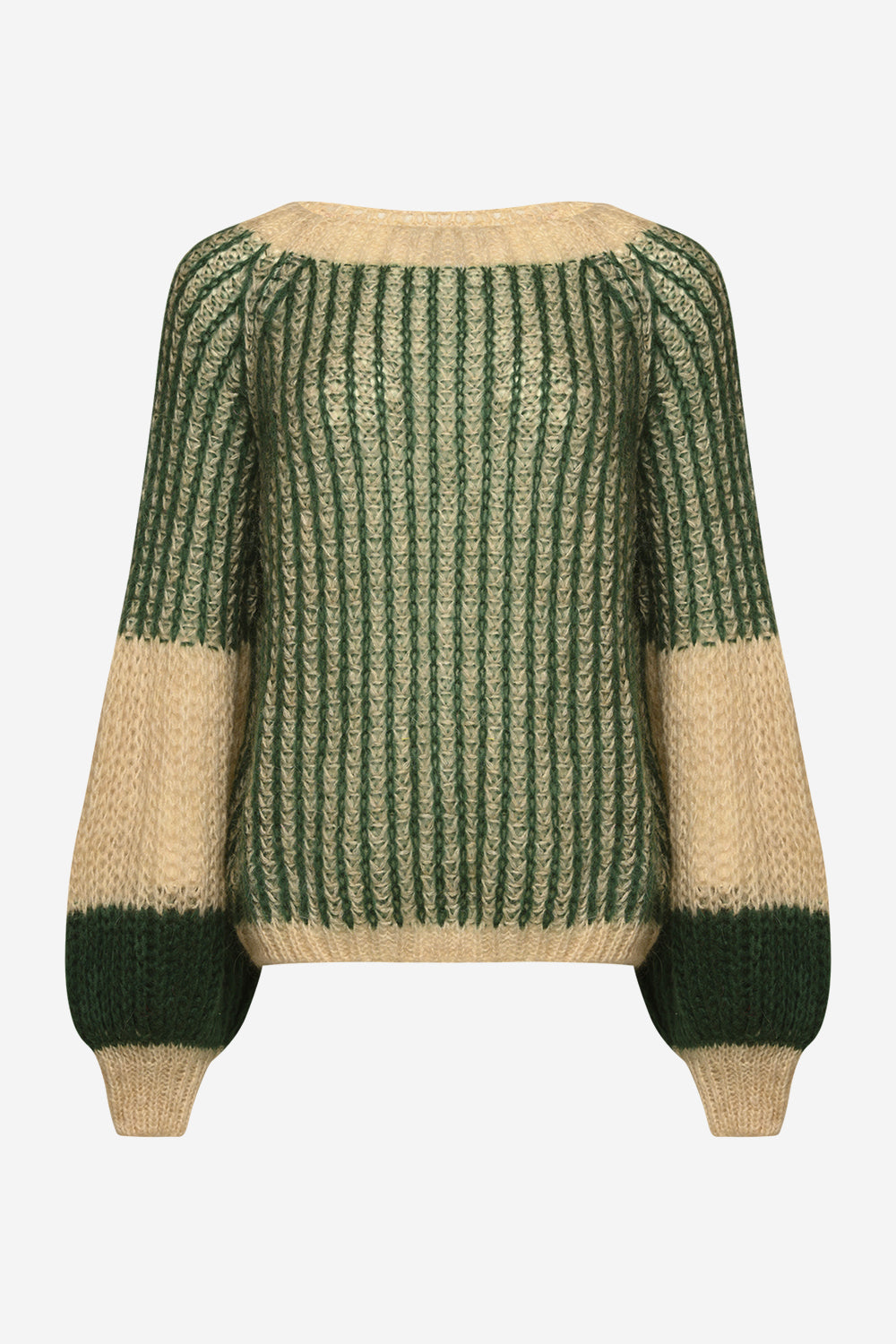 Noellas Liana Knit Sweater Beige/Bottle Green. Køb Striktrøjer hos www.noellafashion.dk